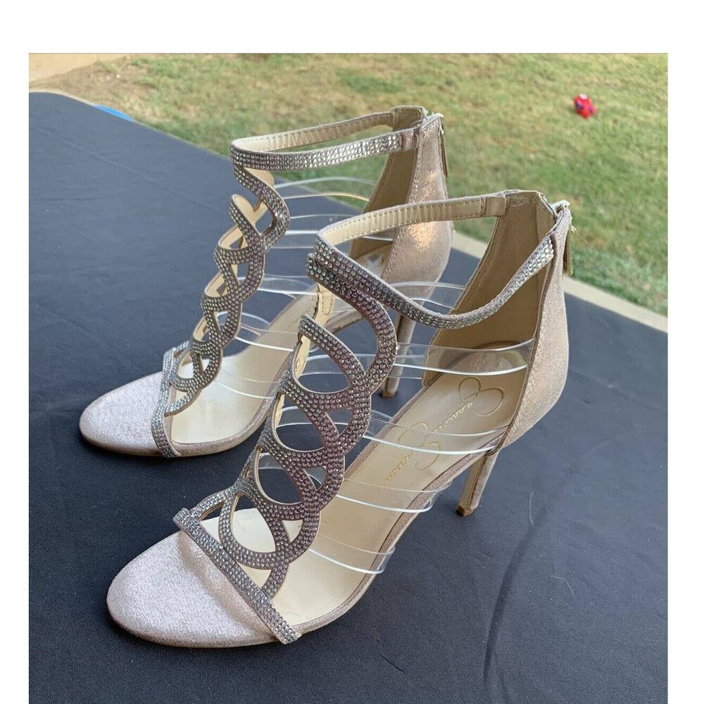 Jessica SimpsonWomen's Rose Gold Fishnet Rhinestone High Heel Pump Clear Size 8